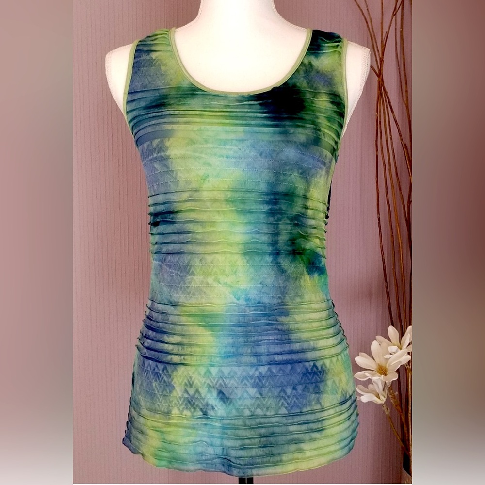 Notations Blue & Green Tie-dye Ruffle Tank Top LIKE NEW